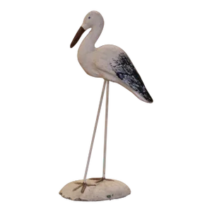 Mid-Century French Carved Concrete & Iron Weathered Crane Garden Statue