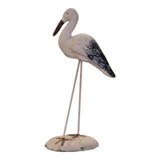 Mid-Century French Crane Garden Statue, Concrete and Iron, Circa 1950 For Sale