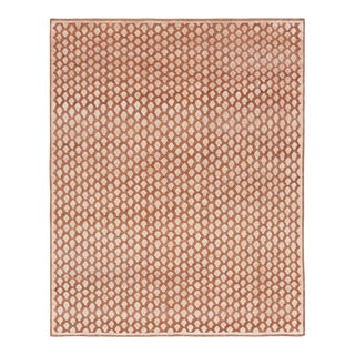Rug & Kilim’s Modern Block Print Runner Rug in Pink with Cream Floral Pattern - 3x12 For Sale