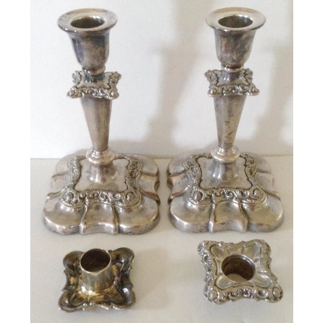 English Sheffield Silver Plate Candlesticks- A Pair For Sale - Image 3 of 4