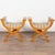 This romantic pair of Neoclassical style elm wood Curule stools are from Denmark. Noted style elements include out-...