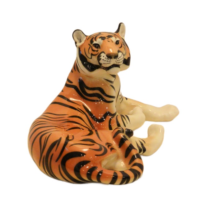 1990s Large Hand-Painted Lomonosov Porcelain Lying Tiger by Boris Vorobiev For Sale - Image 5 of 10