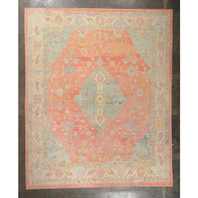 Salmon Modern Style Turkish Oushak Rug, 12'10 X 15'08 For Sale - Image 8 of 9