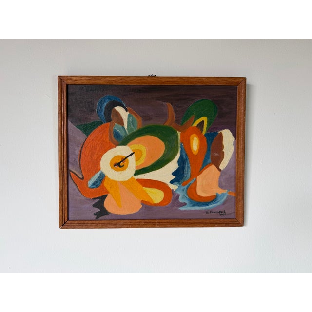 Abstract 1975 Vintage E. Hanniferd Abstract Still Life Oil on Board Painting – Framed For Sale - Image 3 of 12