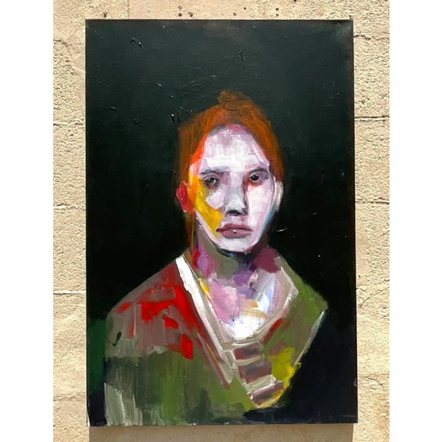 Vintage Boho Original Abstract Expressionist Oil Portrait on Canvas Painting For Sale - Image 4 of 6