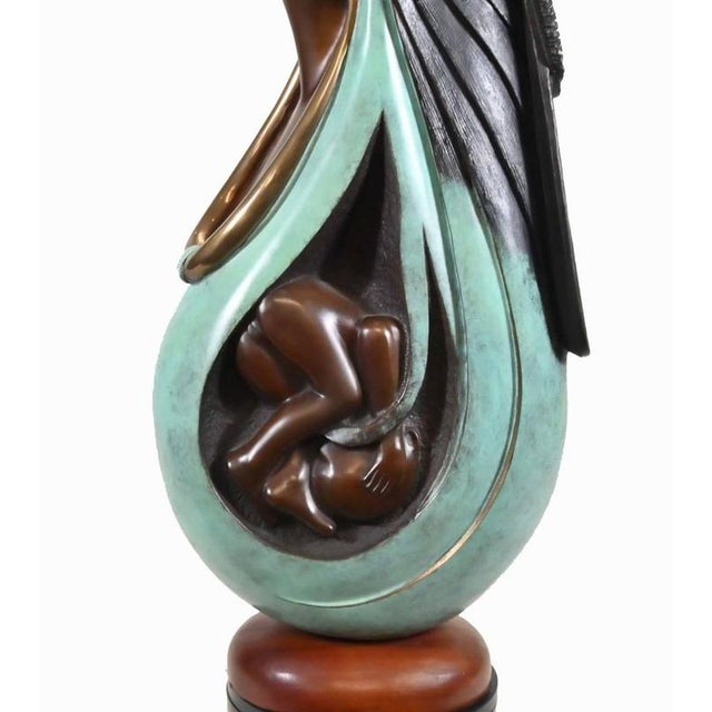 Metal Native American Mother and Child Figurine in Bronze by Ernest Bo Mirabel, 1990s For Sale - Image 7 of 13