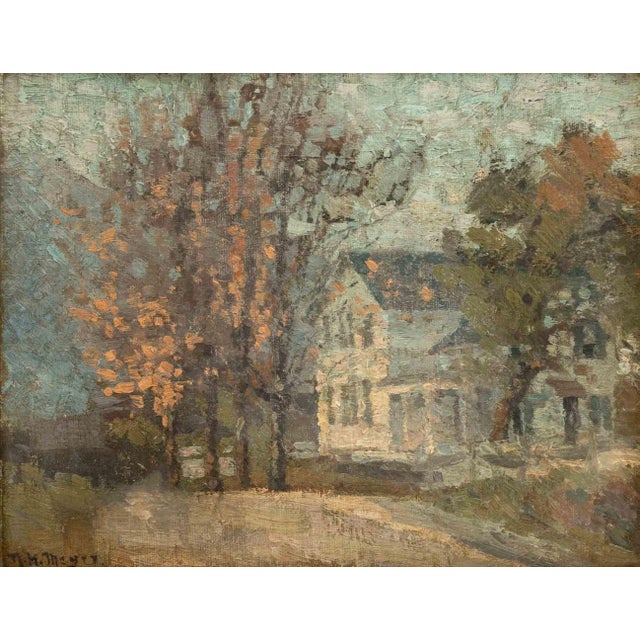 Mary Fisher Meyer (Australian, 1878-1975), Autumn Landscape Scene with White House, Oil on Canvas Panel, signed lower...