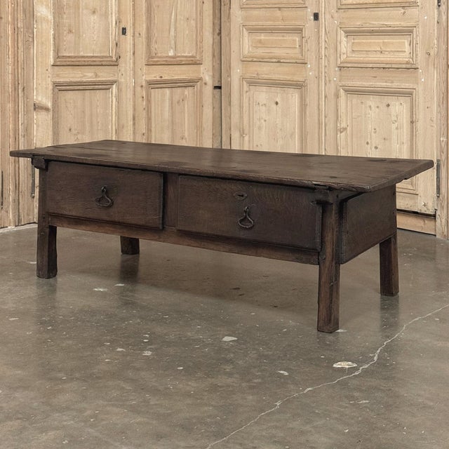 17th Century Rustic Spanish Oak Coffee Table With Hand Forged Hardware For Sale - Image 10 of 18