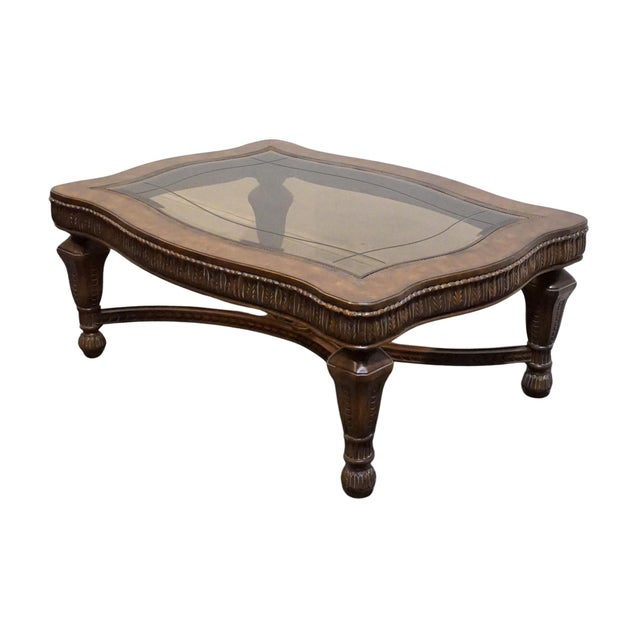 DREXEL HERITAGE Talavera Collection Walnut Contemporary Spanish Mediterranean 52" Accent Glass-Topped Coffee Table 532-107...