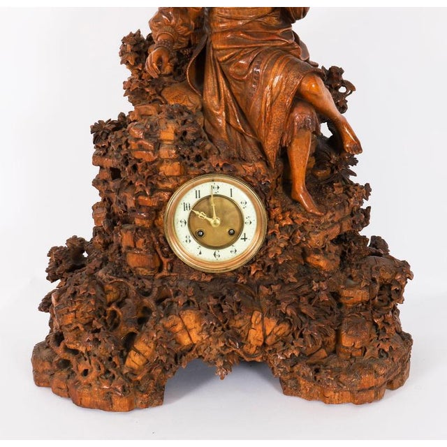 Black Antique Swiss Black Forest Carved Linden Wood Clock, 1890s For Sale - Image 8 of 18