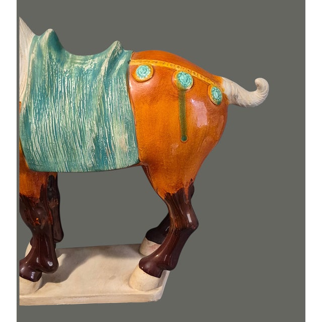 Asian Vintage Asian Pottery Hand Painted Tang Sancai Glazed Horse Statue For Sale - Image 3 of 12