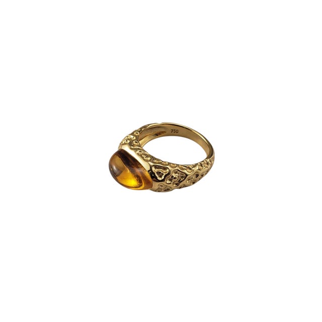 Late 19th Century Manhattan 18 Karat Yellow Gold and Cabochon Citrine Ring, Size 6.5 For Sale - Image 4 of 9