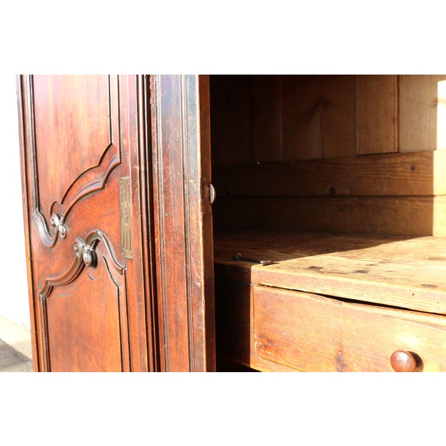 19th Century French Provincial Louis XV Walnut Armoire Cabinet For Sale - Image 12 of 13