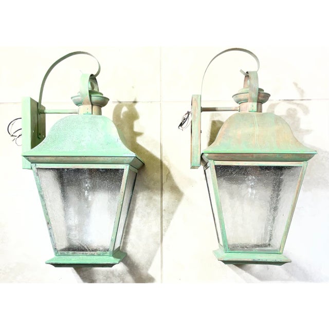 Green Pair of Vintage Solid Brass Lanterns - Timeless Elegance for Your Home For Sale - Image 8 of 18