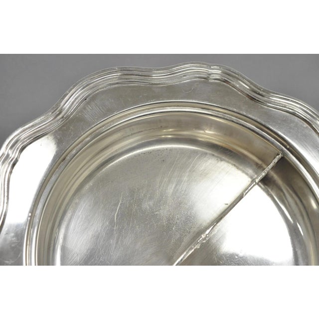Vintage Sheffield Round Scalloped Silver Plated Covered Divided Serving Dish For Sale - Image 14 of 16