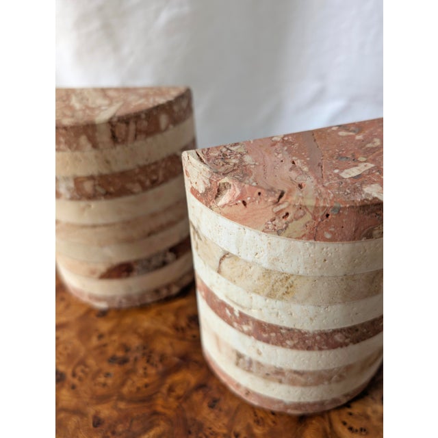 Vintage Striped Travertine Demilune Bookends by Fratelli Mannelli, 1970s, Set of 2 For Sale - Image 10 of 13