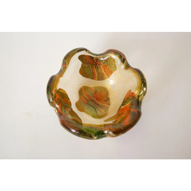 1950s Vintage Murano Glass Patchwork Bowl by Avem Gold Aventurine, Orange, Red Green 1950's For Sale - Image 5 of 13