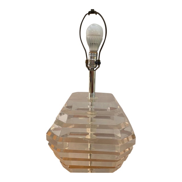1970s George Bullio Stacked and Faceted Lucite Modernist Lamp For Sale