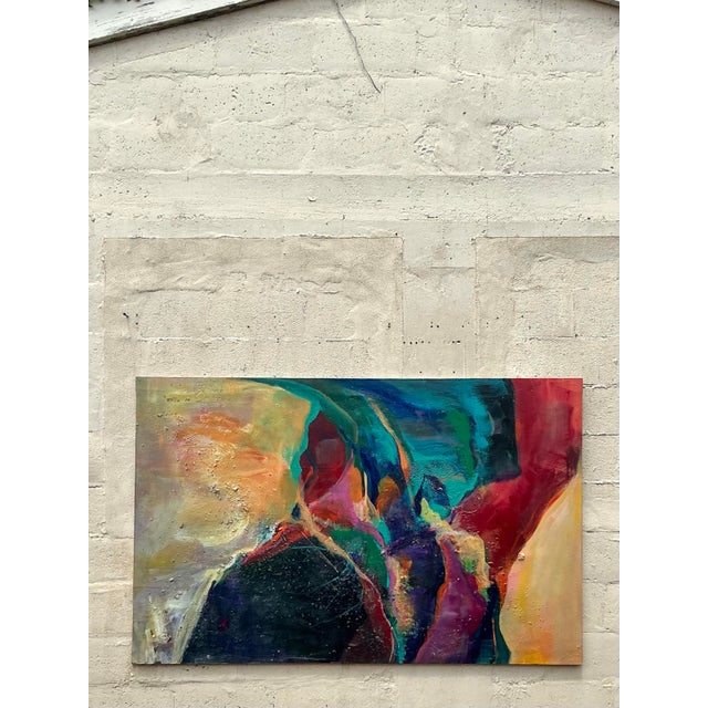Vintage Boho Original Abstract Oil Painting on Canvas For Sale In West Palm - Image 6 of 7