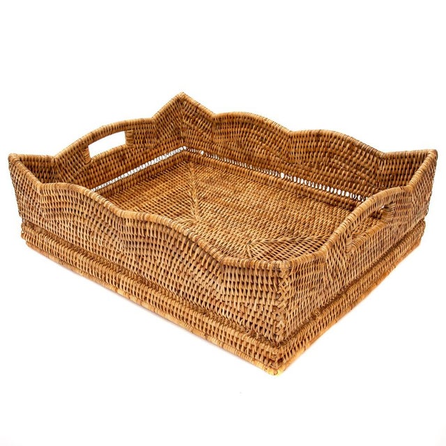 Wood Artifacts Rattan Scallop Collection Rectangular Storage Basket in Honey Brown - 20" For Sale - Image 7 of 7
