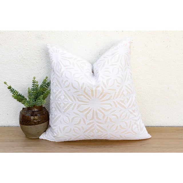 White Blossom Array Appliqué Pillow Cover For Sale - Image 8 of 8