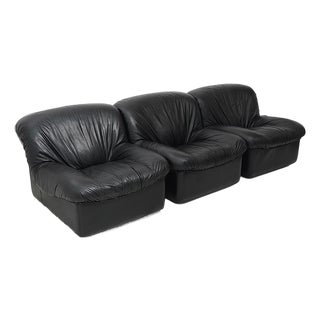 Modular Black Leather Armchairs, 1970s, Set of 3 For Sale