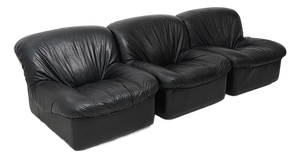 Modular Black Leather Armchairs, 1970s, Set of 3
