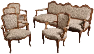 Antique Style Rococo Seating Group in Oak, 1900, Set of 5