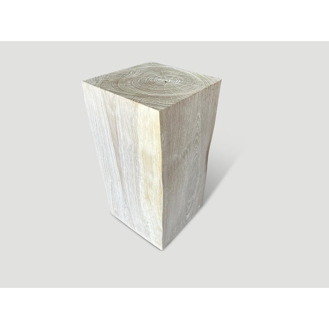 Andrianna Shamaris Minimalist Bleached Teak Wood Side Table or Pedestal For Sale - Image 4 of 6