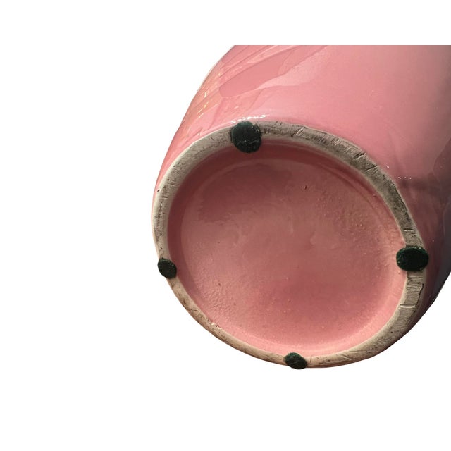 Vintage Postmodern Large Ribed Pink Drapped Ceramic Vase 1980s Art Deco For Sale - Image 11 of 11