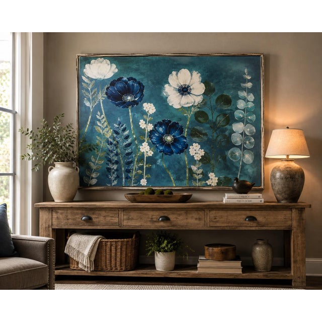 Kathryn White Large Hand-Embellished Floral Giclée on Canvas, Framed, 47” X 35” For Sale - Image 9 of 11