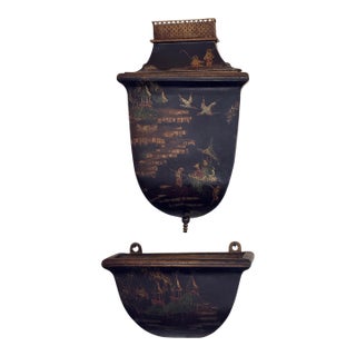 1920s Tole Painted Wall Lavabo With Chinoiserie Decoration For Sale
