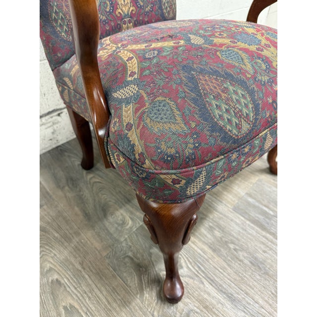 Vintage Queen Anne Style Gooseneck Arm Mahogany Library Chair For Sale - Image 4 of 13