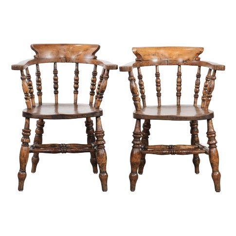 Set of 2 Antique English Captain Chairs/ Side Chairs/ Office Chairs from the Early 19th Century, Set of x For Sale