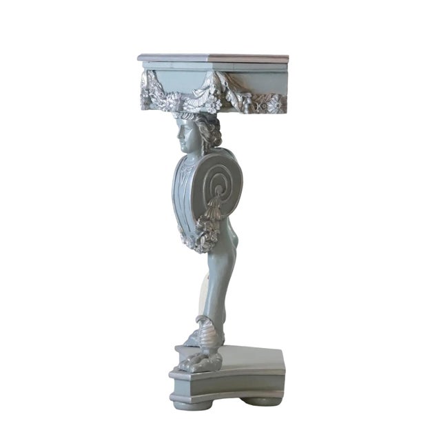 Pair of Vintage Silver and Gray Rococo-Style Side Tables/Console Tables For Sale - Image 9 of 12