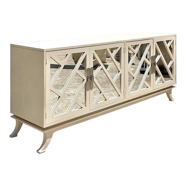 Vintage Coastal Chinese Chippendale Mirrored Credenza After Century For Sale