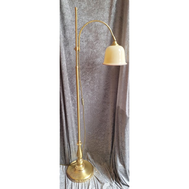 Vintage Floor Lamp with Adjustable Brass Frame and Beige Fabric Shade, 1980s, in Good conditions. Designed 1980 to 1989...