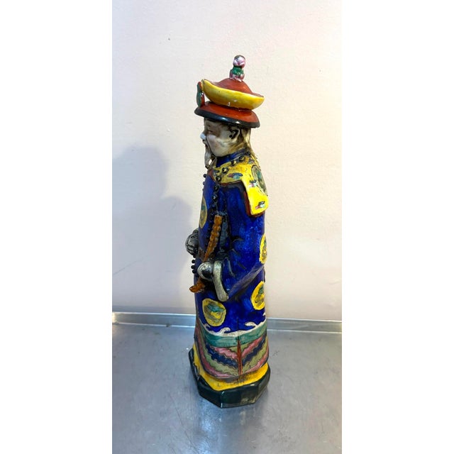 Mid-20th century Chinese hand-painted historical royal figurine/statue. Marked at base as shown. Excellent condition.