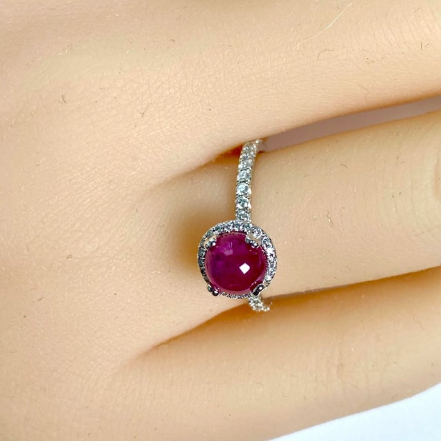 2020s Platinum Diamond 0.72 Carat Cabochon Ruby 1.70 Carat Engagement Ring Size 6.25 For Sale - Image 5 of 8