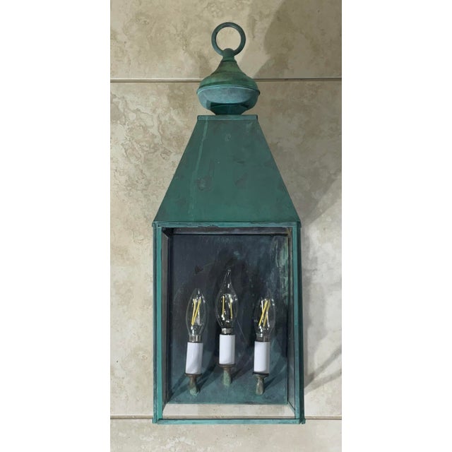 Single Solid Brass Vintage Wall Lantern 21”h X 7”.5w X 8”d For Sale - Image 10 of 14