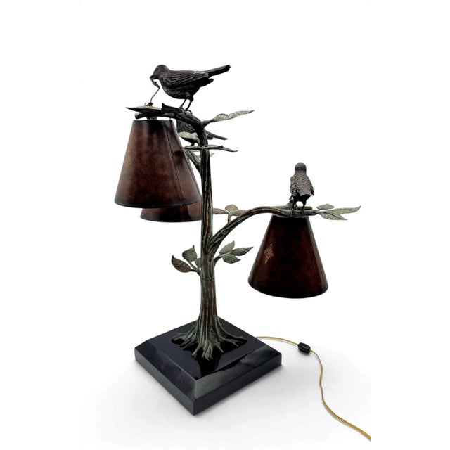 Late 20th Century Maitland Smith Bronze 3-Light Table Lamp With Birds For Sale - Image 5 of 15
