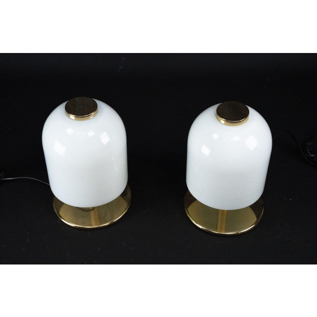 Metal Italian Lattimo Murano Glass Mushroom Bedside Lamps, 1980s, Set of 2 For Sale - Image 7 of 13