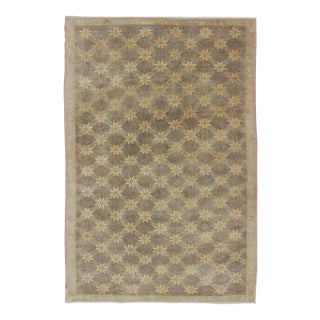 Midcentury Vintage Turkish Oushak Rug With Floral or Star Lattice Pattern For Sale