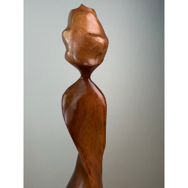 Brown Vintage Biomorphic Two-Tone Hardwood Female Sculpture; Mid-Century Modern, Art Deco, Contrast Sapwood/Heartwood Figurative Abstract Carving For Sale - Image 8 of 12