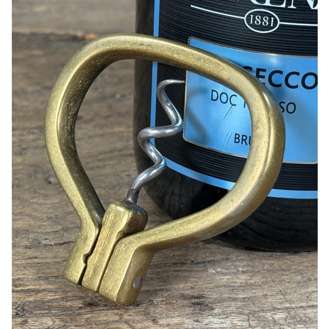 Vintage Brass Ring Folding Corkscrew Wine Bottle Opener Bar Tool For Sale - Image 4 of 5