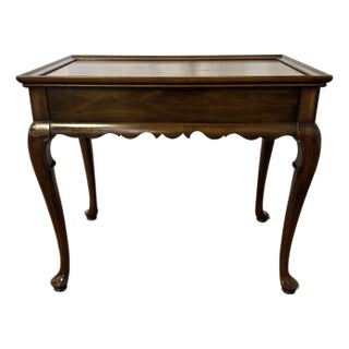 1981 Ethan Allen Georgian Court Queen Anne Cherry Tea Table With Pull Out Trays For Sale