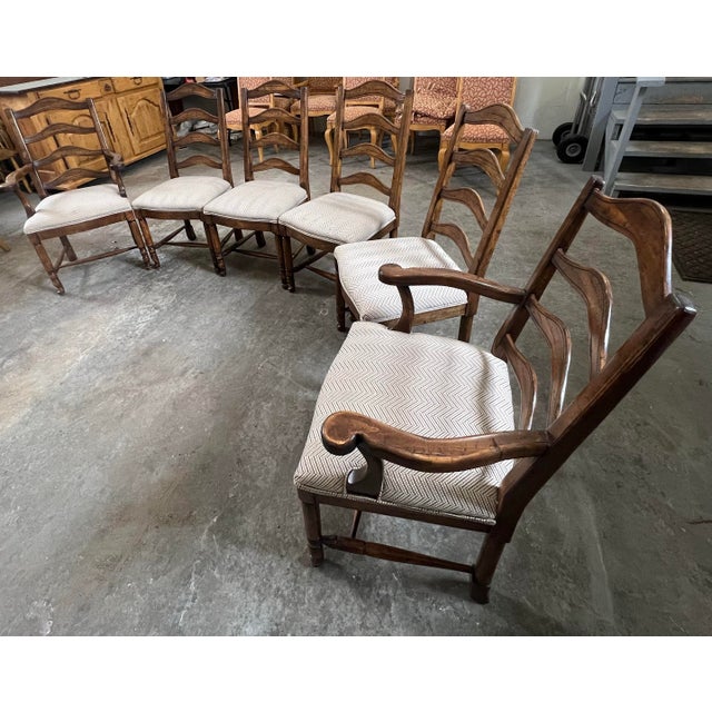 Beautiful guy chaddock chairs a set of six, two arm chairs, four side chairs. Beautiful nuetral wool herringbone pattern...