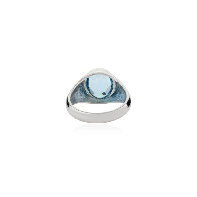 Not Yet Made - Made To Order 925 Sterling Silver Signet Ring With Blue Topaz Gemstone Size 6 For Sale - Image 5 of 12