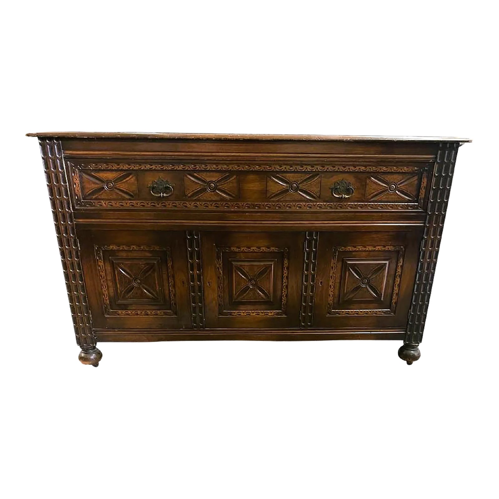 Rare 1920s Baker Furniture Antique Large Spanish Revival 60” Walnut