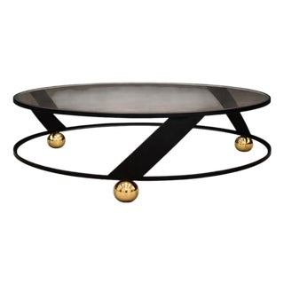 Brazilian Modern Round Coffee Table in Plated & Painted Metal With Glass Top, Brazil, 1960s For Sale